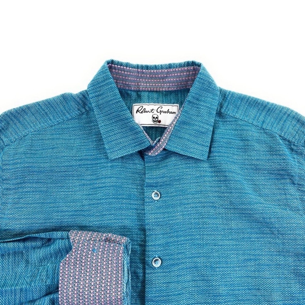 Robert Graham Blue Textured Button Down Shirt‎